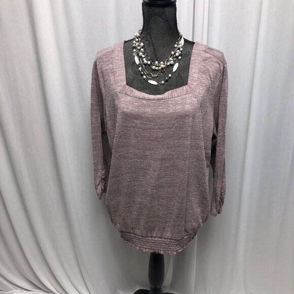 AB Studio Top Womens XXL Muted Purple Square Neckline Comfy Shirt - Picture 1 of 6